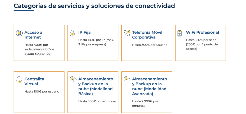 categoría servicios y soluciones de conectividad bono pyme